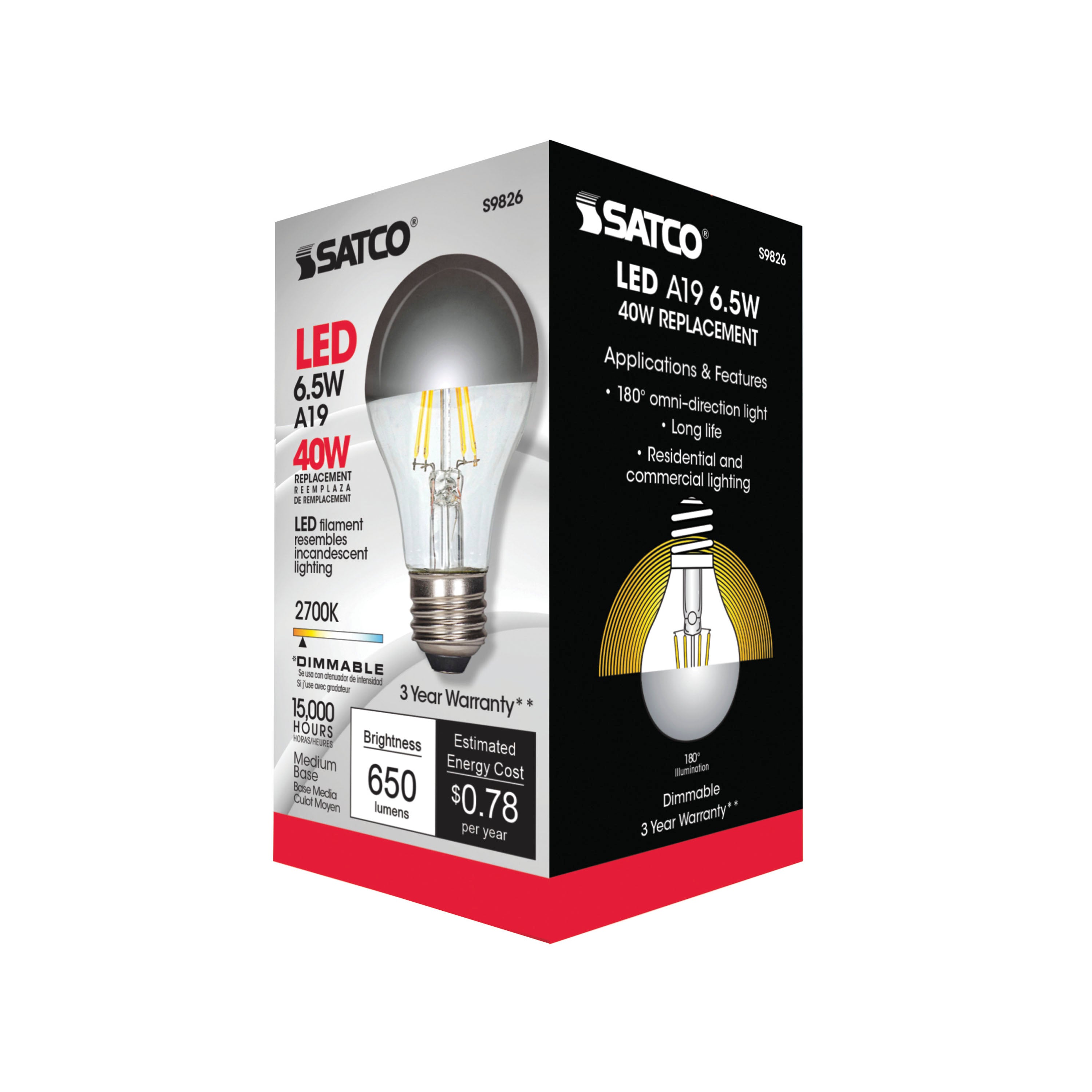 Satco Satco S9826 A19 LED Bulb 6.5W