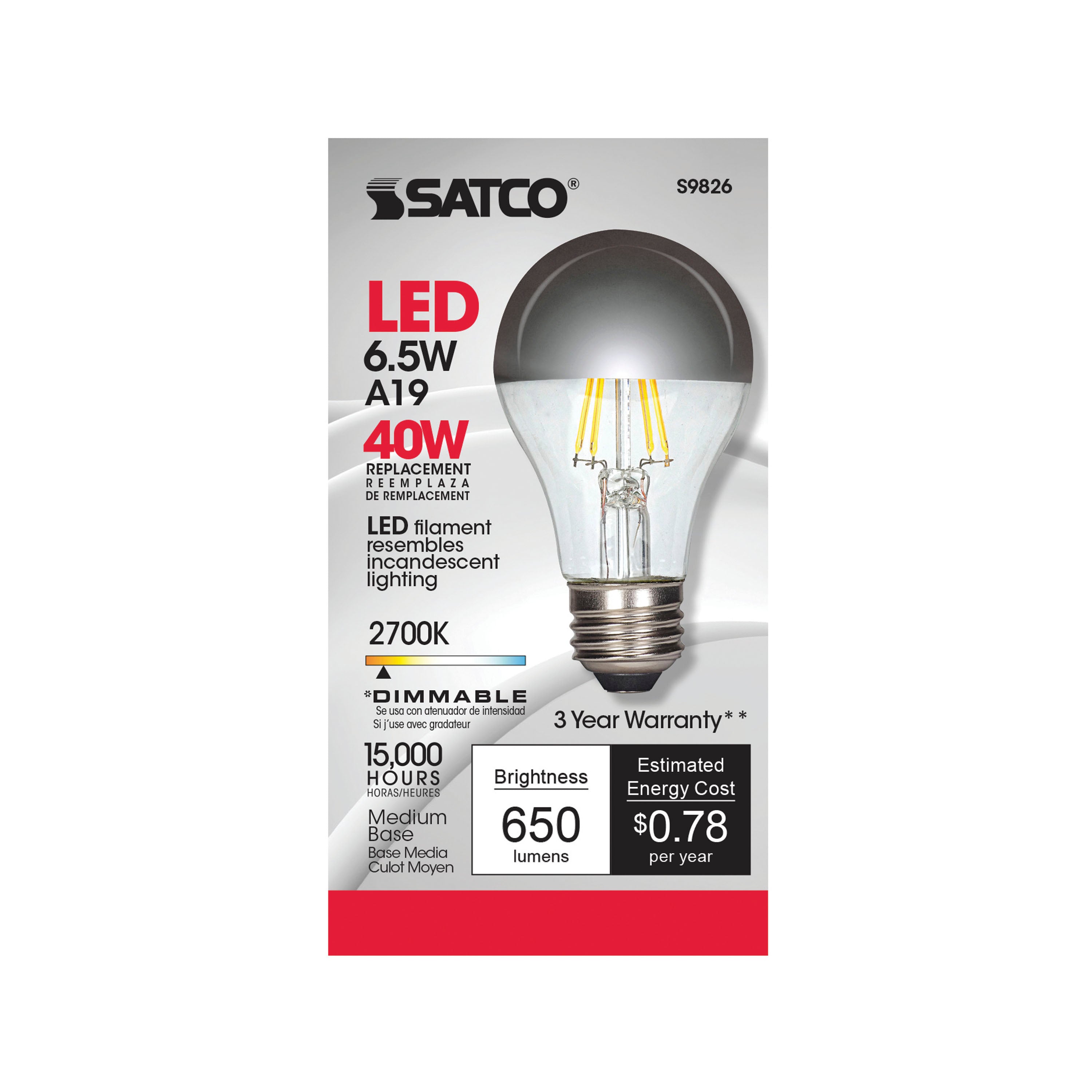 Satco Satco S9826 A19 LED Bulb 6.5W