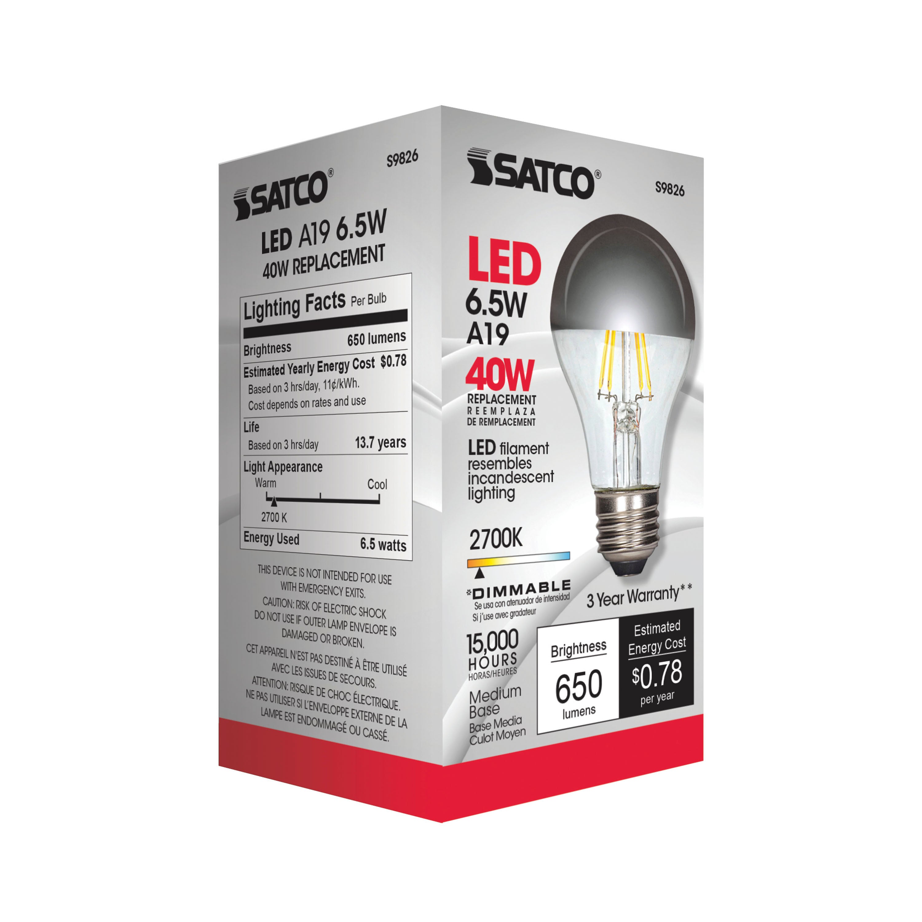 Satco Satco S9826 A19 LED Bulb 6.5W