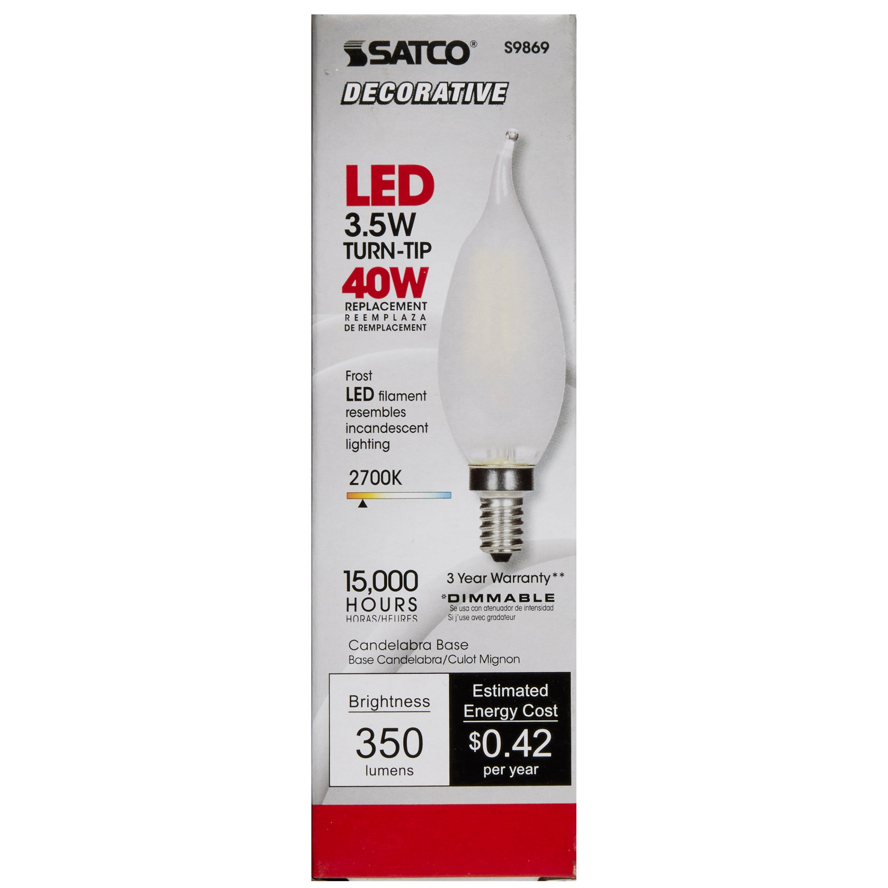 Satco Satco S9869 3.5 Watt CFC LED Candelabra Base 120 Volt REPLACEMENT S21300