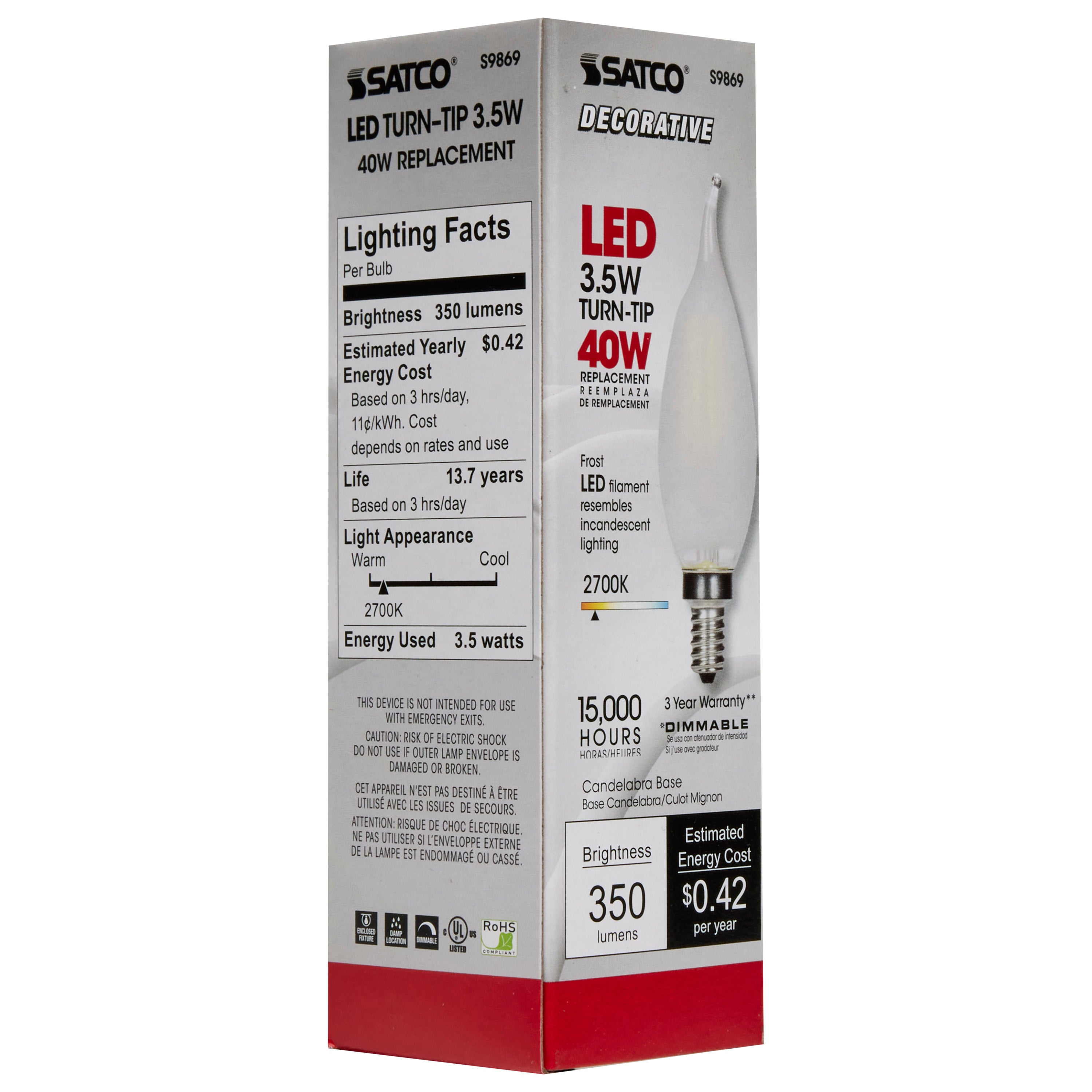 Satco Satco S9869 3.5 Watt CFC LED Candelabra Base 120 Volt REPLACEMENT S21300