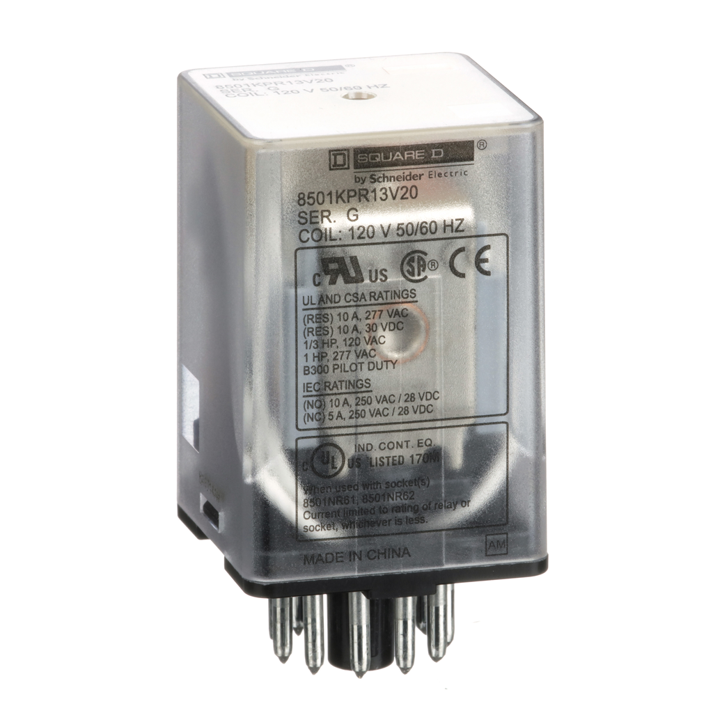 SCHNEIDER ELECTRIC Square D 8501KPR13V20 Plug In Relay 120 VAC 10 Amp 3PDT