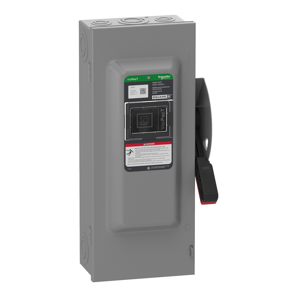 SCHNEIDER ELECTRIC Square D VH363 Safety Switch, Heavy Duty, Fused, Viewing Window, Type 1, 600V, 100A, 3 Pole