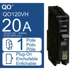 SCHNEIDER ELECTRIC Square D QO120VH Miniature Circuit Breaker 20A 120/240V 1Ph 1P