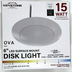 KEYSTONE Keystone KT-LED15DL-6CA-9CSFDIM-B OVA Series Surface Mount Disk Light 15W 6 Inch