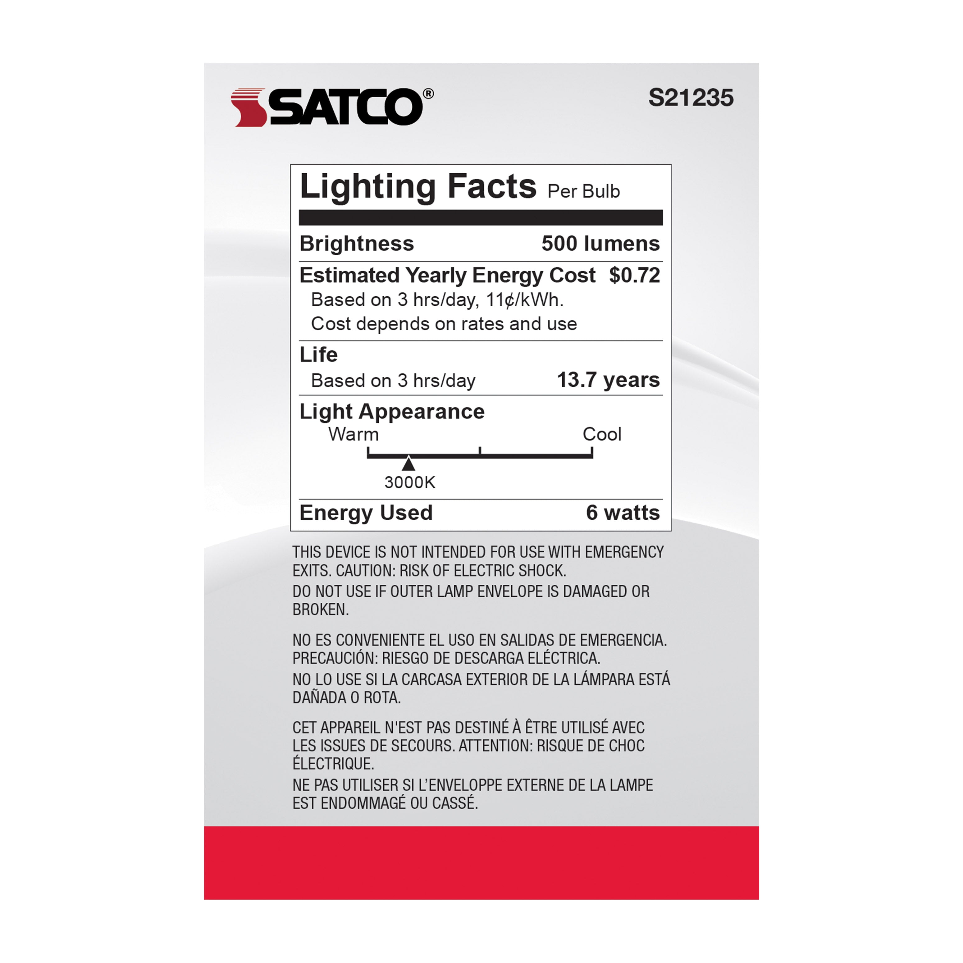 SATCO Satco S21235 6G25/LED/CL/930/120V 6 Watt