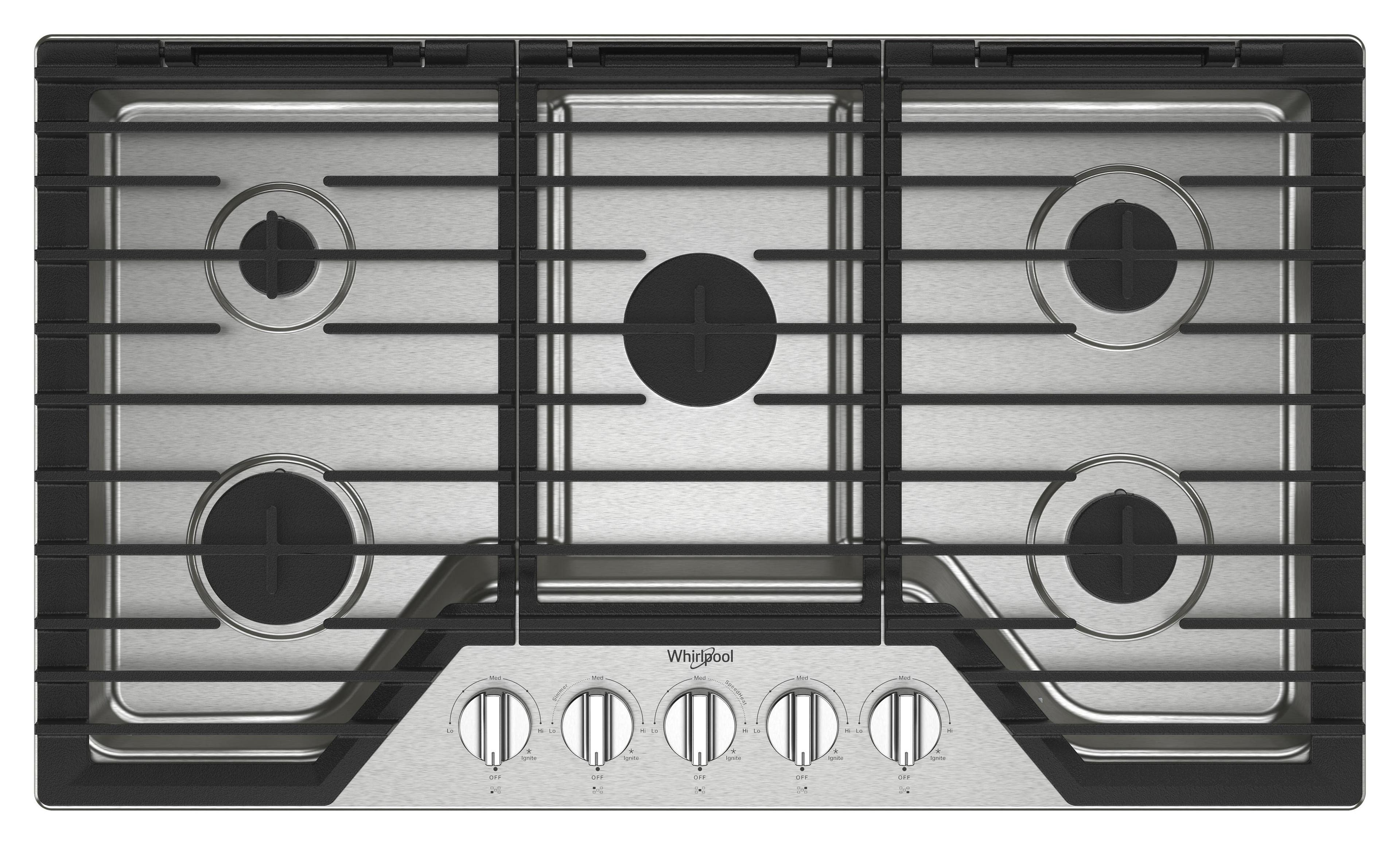 WHIRLPOOL Whirlpool WCGK5036PS 36-inch Gas Cooktop with 5 Burners and EZ-2-Lift™ Hinged Cast-Iron Grates