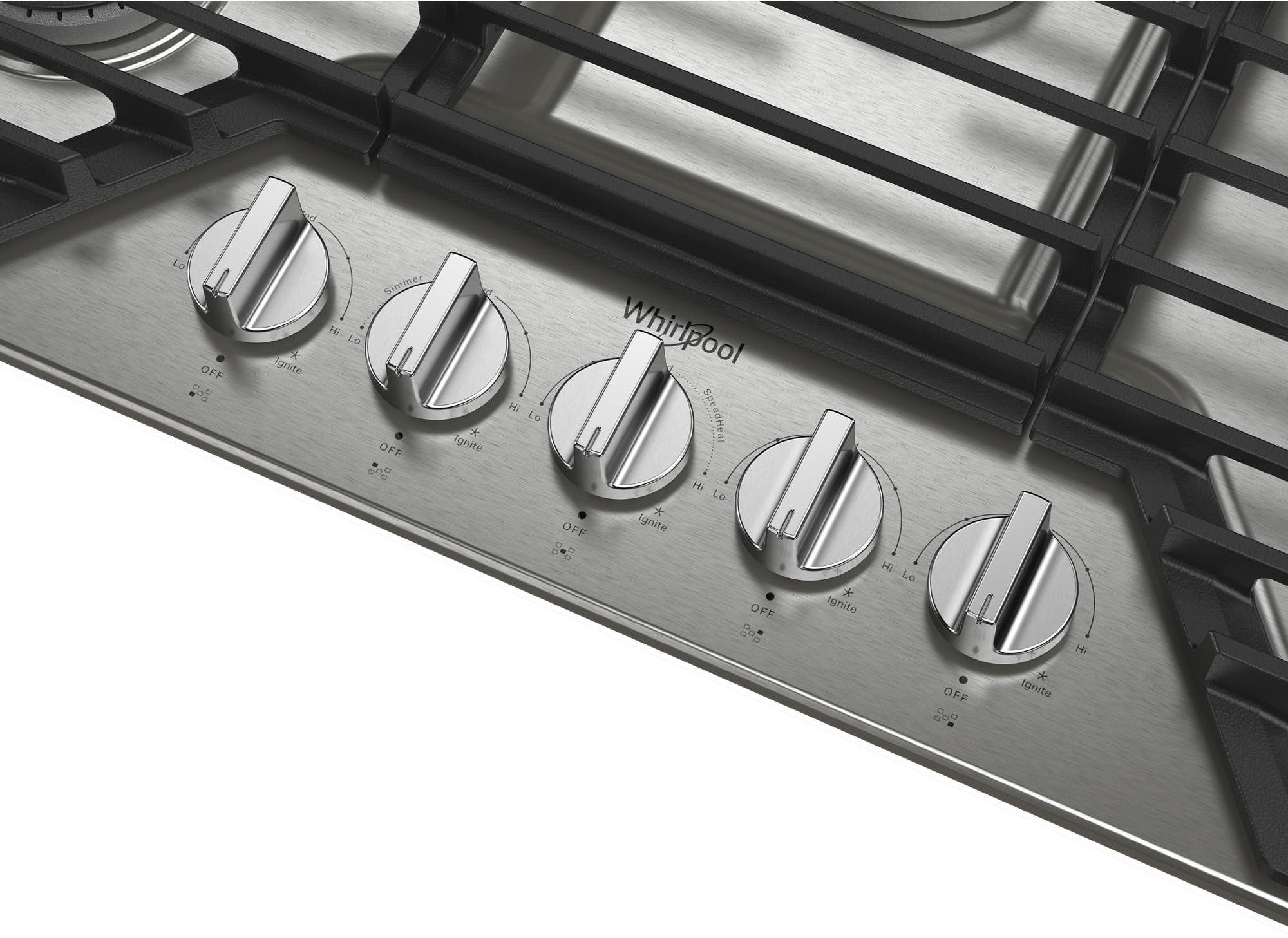 WHIRLPOOL Whirlpool WCGK5036PS 36-inch Gas Cooktop with 5 Burners and EZ-2-Lift™ Hinged Cast-Iron Grates
