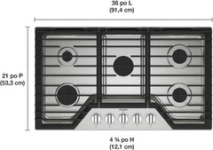 WHIRLPOOL Whirlpool WCGK5036PS 36-inch Gas Cooktop with 5 Burners and EZ-2-Lift™ Hinged Cast-Iron Grates