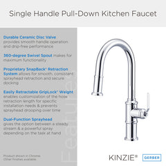 DANZE Danze D454437 Kinzie 1H Pull-Down Kitchen Faucet w/ Snapback Retraction 1.75gpm
