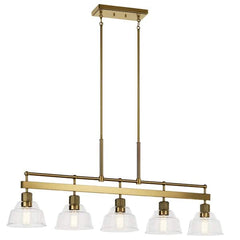KICHLER Kichler 52404BNB Eastmont 5-Light Brushed Natural Brass Vintage Industrial Shaded Linear Chandelier 50 in.