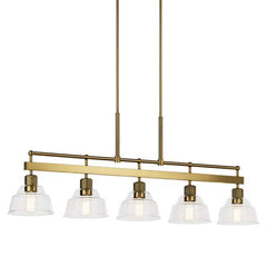 KICHLER Kichler 52404BNB Eastmont 5-Light Brushed Natural Brass Vintage Industrial Shaded Linear Chandelier 50 in.