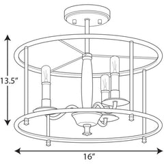 PROGRESS LIGHTING Progress Lighting P350150-031 Durrell 60W 3-Light Semi-Flush Mount Ceiling Fixture
