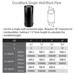 DURAVENT Duravent 6DBK-48 DuraBlack Single Wall Wood Burning Black Stove Pipe 48-Inch 6 Inch Diameter