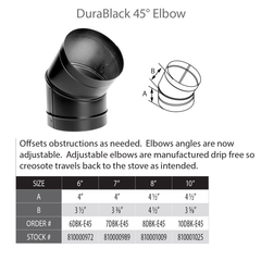 DURAVENT Duravent 8DBK-E45 DuraBlack Stove Pipe 8 in 45 deg