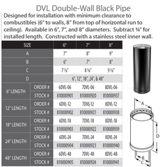 DURAVENT Duravent 8DVL-12 DVL Stove Pipe 8 in x 12 in