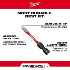 MILWAUKEE Milwaukee G4299994 Shockwave 2 in Phillips No. 2 Impact Duty Power Bit, 15PK