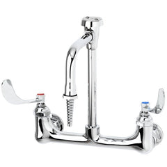 T&S BRASS T&S Brass BL-5725-09CRWH4 Lab Faucet 8 inches Wall Mount Ceramas Swivel VB Nozzle Serrated Tip 4 inches Wrist Handles