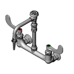 T&S BRASS T&S Brass BL-5725-09CRWH4 Lab Faucet 8 inches Wall Mount Ceramas Swivel VB Nozzle Serrated Tip 4 inches Wrist Handles