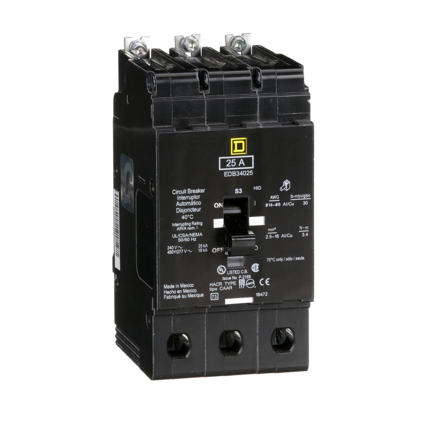 SCHNEIDER ELECTRIC Square D EDB34025 miniature circuit breaker 25 amp