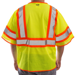 TINGLEY Tingley V70332-S/M Job Sight Class 3 Safety Vest, Mesh, 2-Tone Tape, Zipper, Lime, Size: S-M