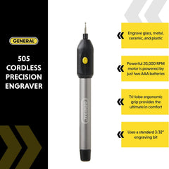 GENERAL TOOLS General Tools 505 Cordless Engraving Pen for Metal - Diamond Tip Etching Tool