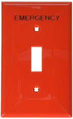 LEVITON Leviton 80701-RE 1-Gang Toggle Device Switch Wallplate Standard Size Hot Stamped "Emergency"