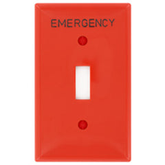 LEVITON Leviton 80701-RE 1-Gang Toggle Device Switch Wallplate Standard Size Hot Stamped "Emergency"