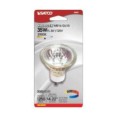 SATCO Satco S3501 Bulb, Halogen, 35W, MR16, Sub Minature 2 Pin GU10 Base, MR, Flood