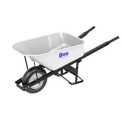 BON Bon 34-264 Steel Tray Wheelbarrow with Leg Stabilizer - 6 cu ft - Single Ribbed Tire - Steel Handle
