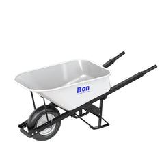 BON Bon 34-264 Steel Tray Wheelbarrow with Leg Stabilizer - 6 cu ft - Single Ribbed Tire - Steel Handle