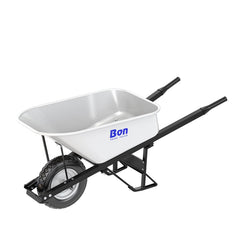 BON Bon 34-265 Steel Tray Wheelbarrow with Leg Stabilizer 6 Cu Ft Single Flat Free Tire