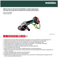 METABO Metabo 601733520 WPB 18 LTX BL 15-150 Quick DS 6 inches Cordless Angle Grinder