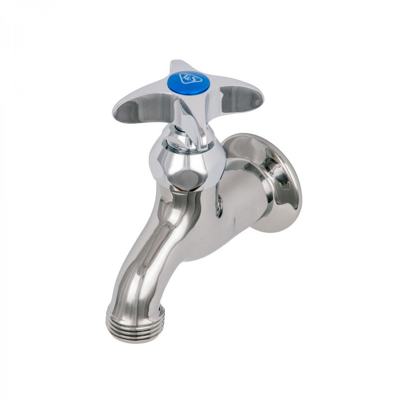 T&S BRASS T&S Brass B-0702-CR Sill Faucet, Cerama Cartridge, 4-Arm Handle, 1/2 inches NPT Female Inlet, 3/4 inches GH Male Threads
