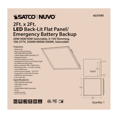 SATCO Satco 65/575R1 2x2 LED EM Backlit Flat Panel 20W/30W/40W