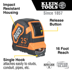 KLEIN TOOLS Klein Tools 9125AL Tape Measure, 25-Foot Single-Hook Auto-Lock