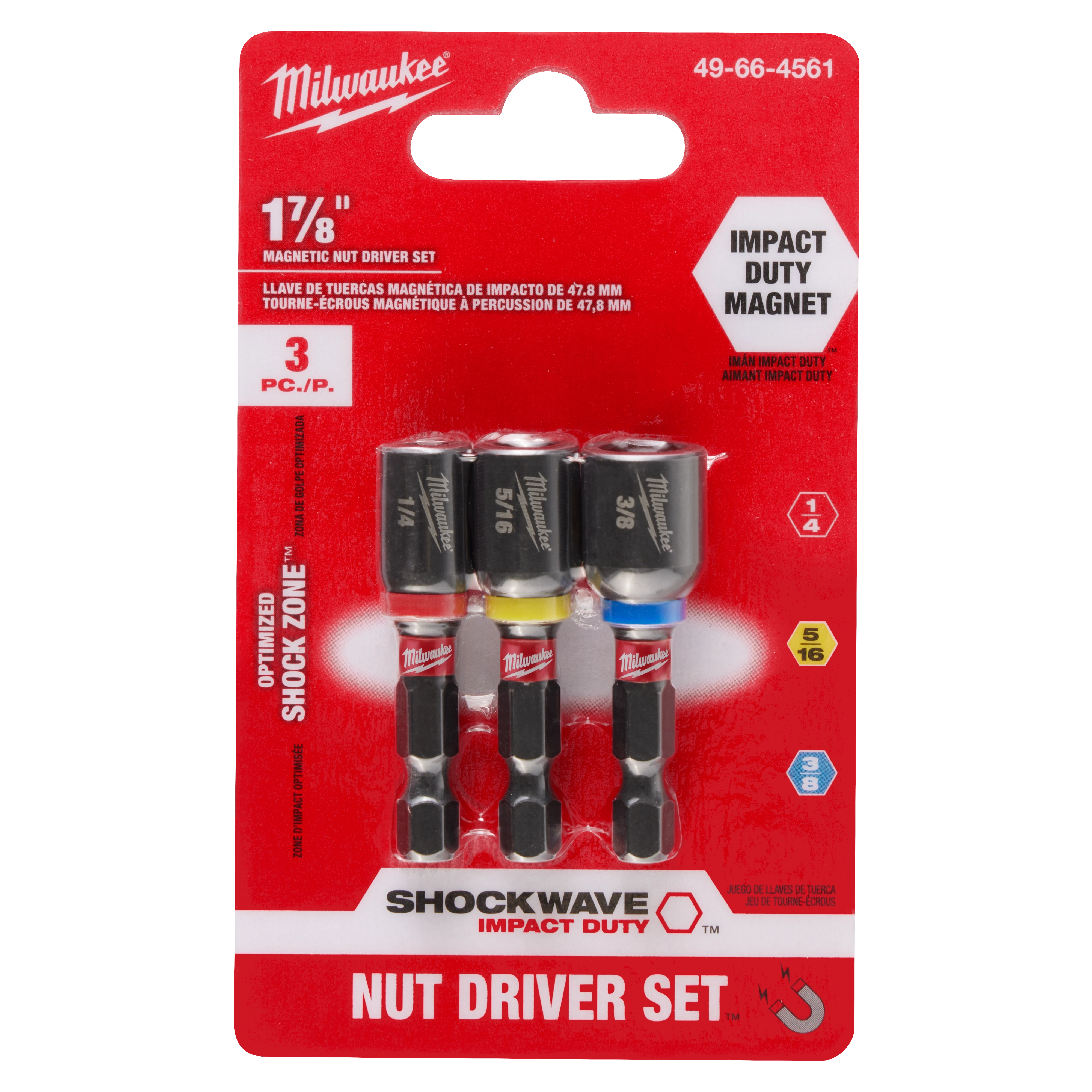 MILWAUKEE Milwaukee 49-66-4561 Magnetic Nut Driver Set 3-Piece 1/4 in 5/16 in 3/8 in 1-7/8 in