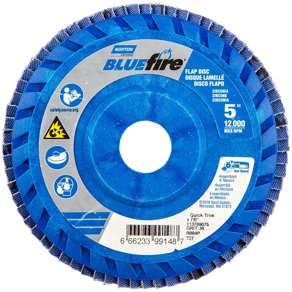 NORTON Norton 66623399148 Flap Disc 5 in 36 Grit Zirconia Type 27