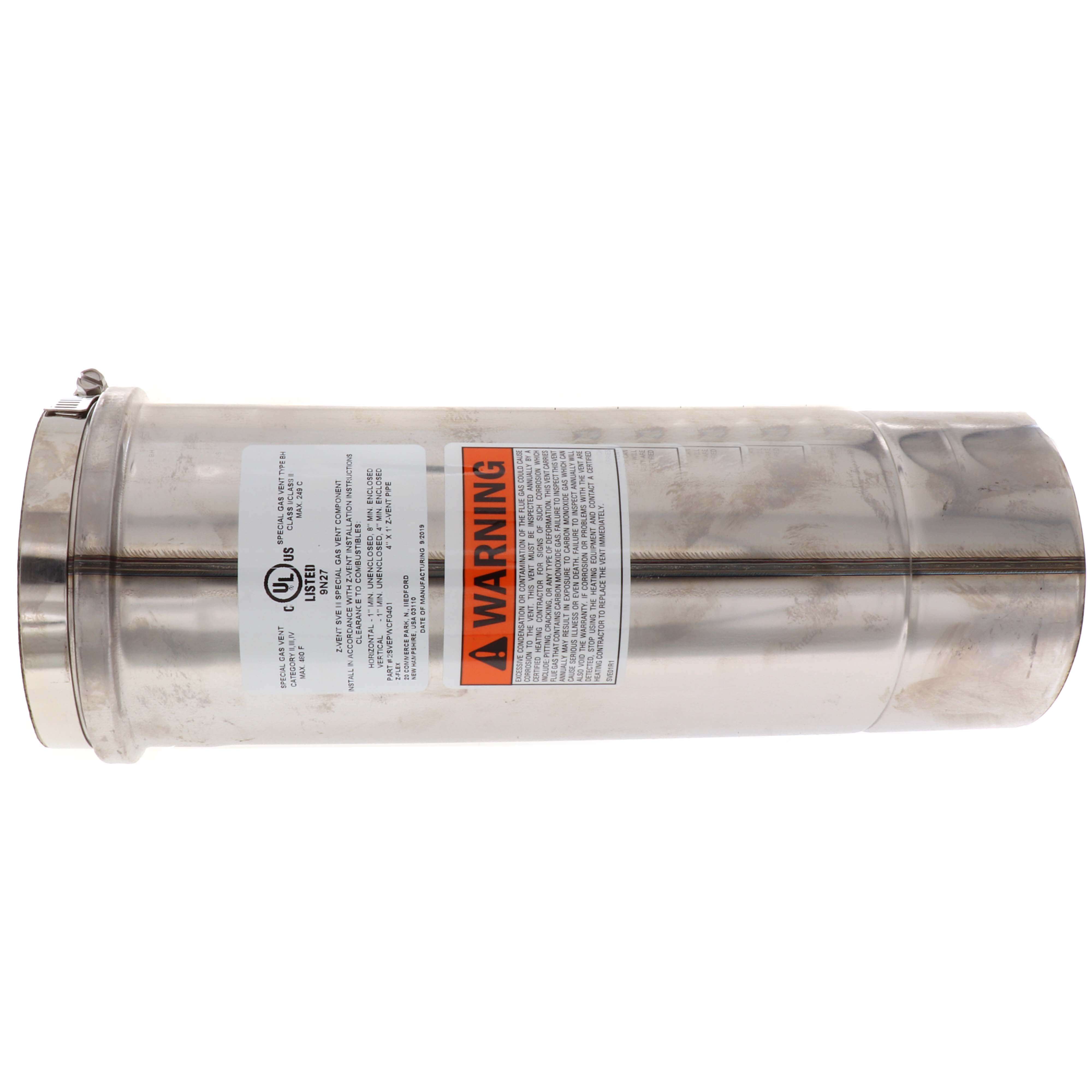 Z-FLEX Z-Flex 2SVEPWCF0401 4 x 1', Gasketed, AL29-4C Stainless Steel, Single Wall, Special, Gas Vent Pipe