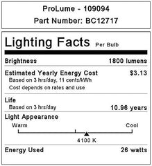 HALCO LIGHTING Halco Lighting 109094 CFL Double Tube 4-Pin T4 26W (Pack 1) PL26D/E/41/ECO