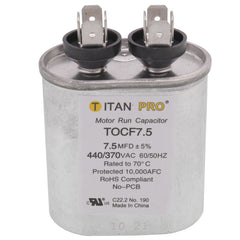 TITAN PRO Titan Pro TOCF7.5 Oval Motor Run Capacitor, 7.5 Microfarad Rating, 370-440VAC Voltage