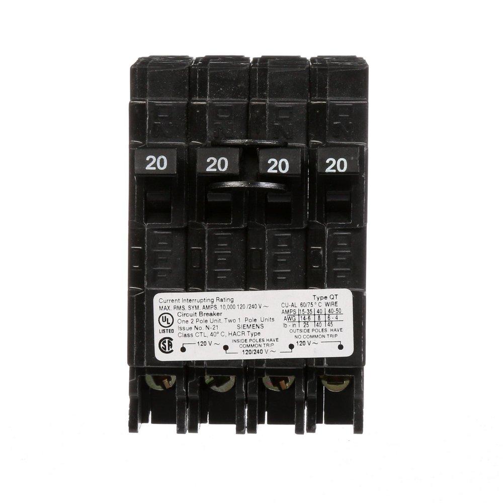 SIEMENS Siemens Q22020CT Triplex Circuit Breaker, 20A, 120/240V AC