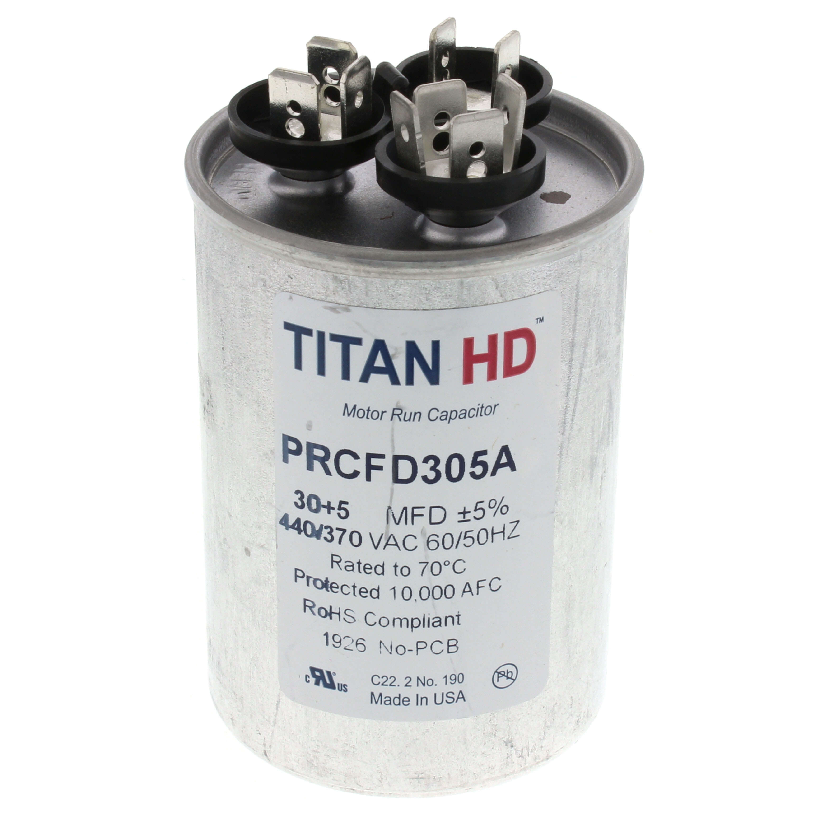 TITAN HD Titan Hd PRCFD305A 30/5 MFD Round Dual Motor Run Capacitor (440/370V)