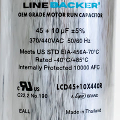 SUPCO Supco LCD45+10X440R Round Dual Run Capacitor 45 + 10 uf 370/440 Volts LCD45+10X440R
