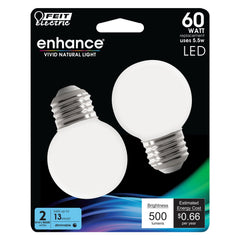 FEIT ELECTRIC Feit Electric BPGM60W950CAFIL/2 LED Bulb, Globe, G165 Lamp, 60 W Equivalent, E26 Lamp Base, Dimmable