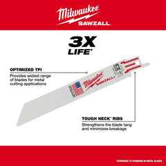 MILWAUKEE Milwaukee 48-00-5182 Thin Kerf Sawzall® Reciprocating Saw Blade, 6 Inch L, 84 T (5 Pack)