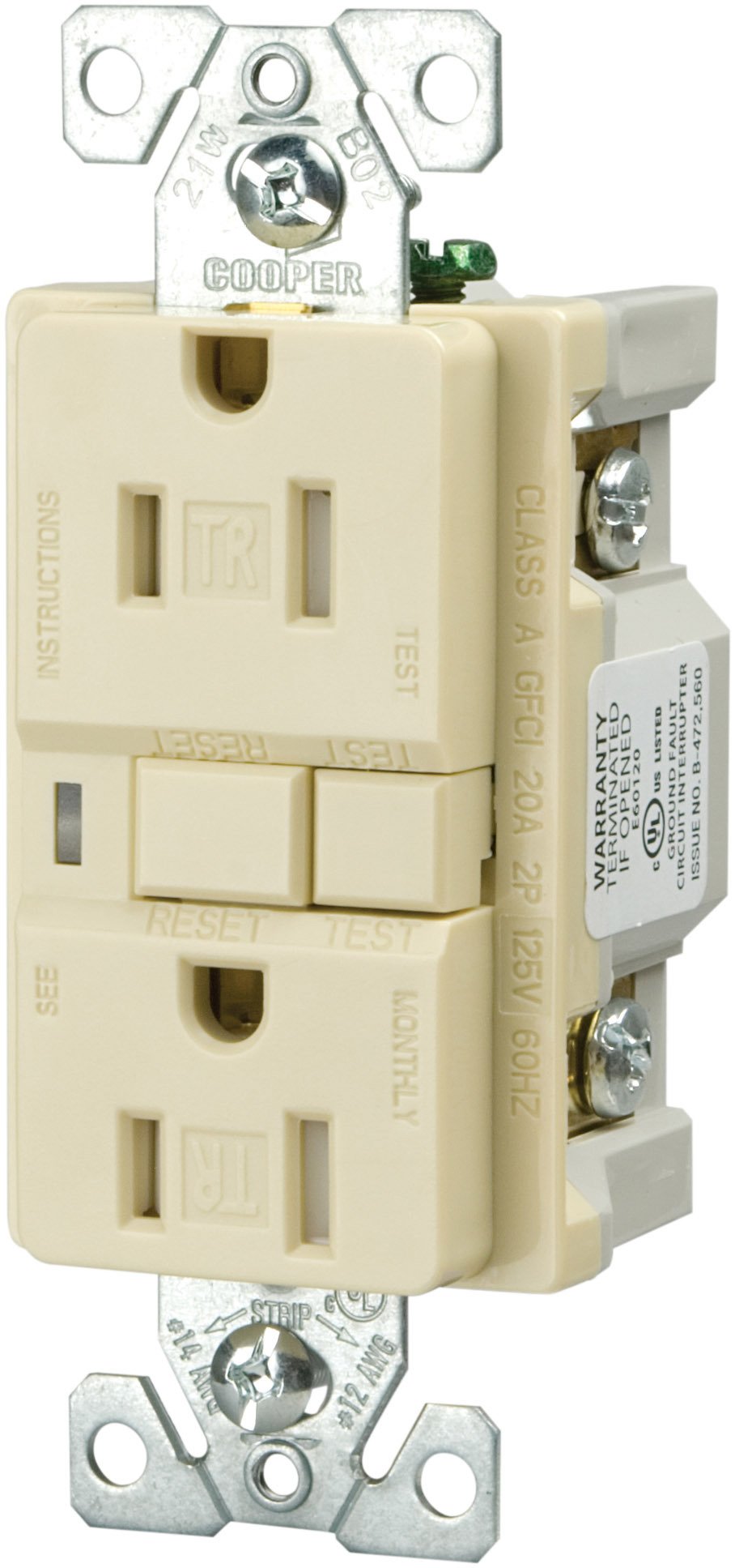 EATON Eaton TRVGF15V Wiring Devices 15 Amp 125 VAC 2-Pole 3-Wire NEMA 5-15R Straight Blade Duplex Receptacle