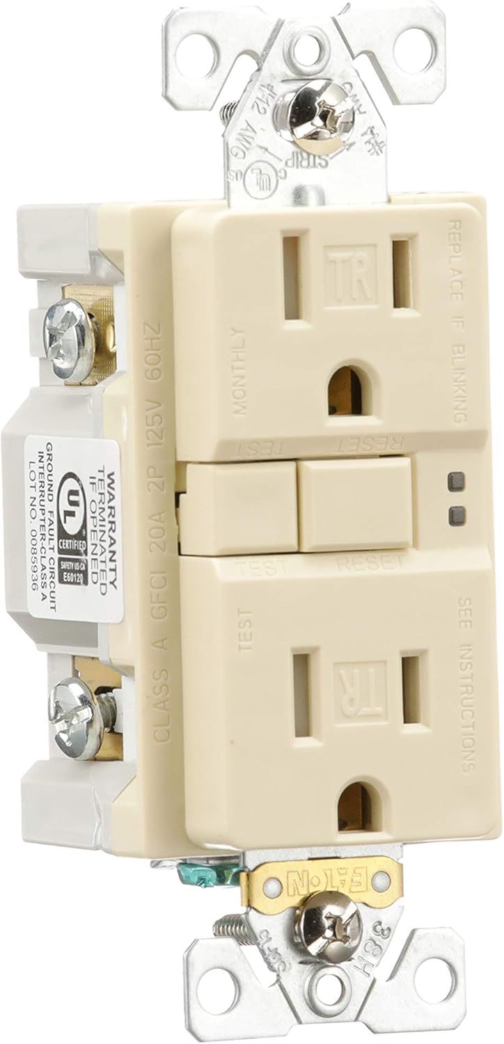 EATON Eaton TRSGF15V Wiring GFCI Self-Test 15A -125V Tamper Resistant Duplex Receptacle with Standard Size Wallplate
