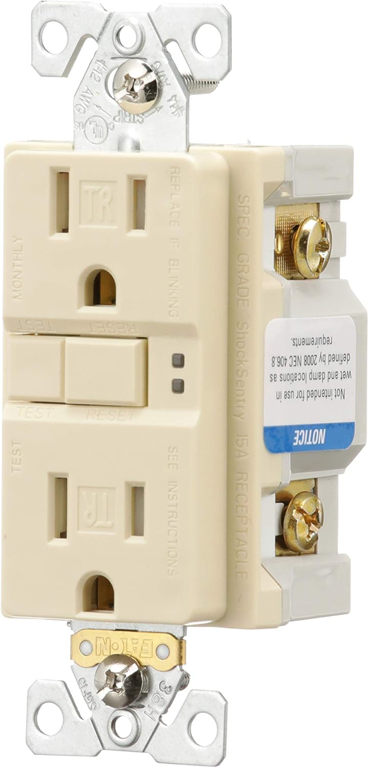 EATON Eaton TRSGF15V Wiring GFCI Self-Test 15A -125V Tamper Resistant Duplex Receptacle with Standard Size Wallplate