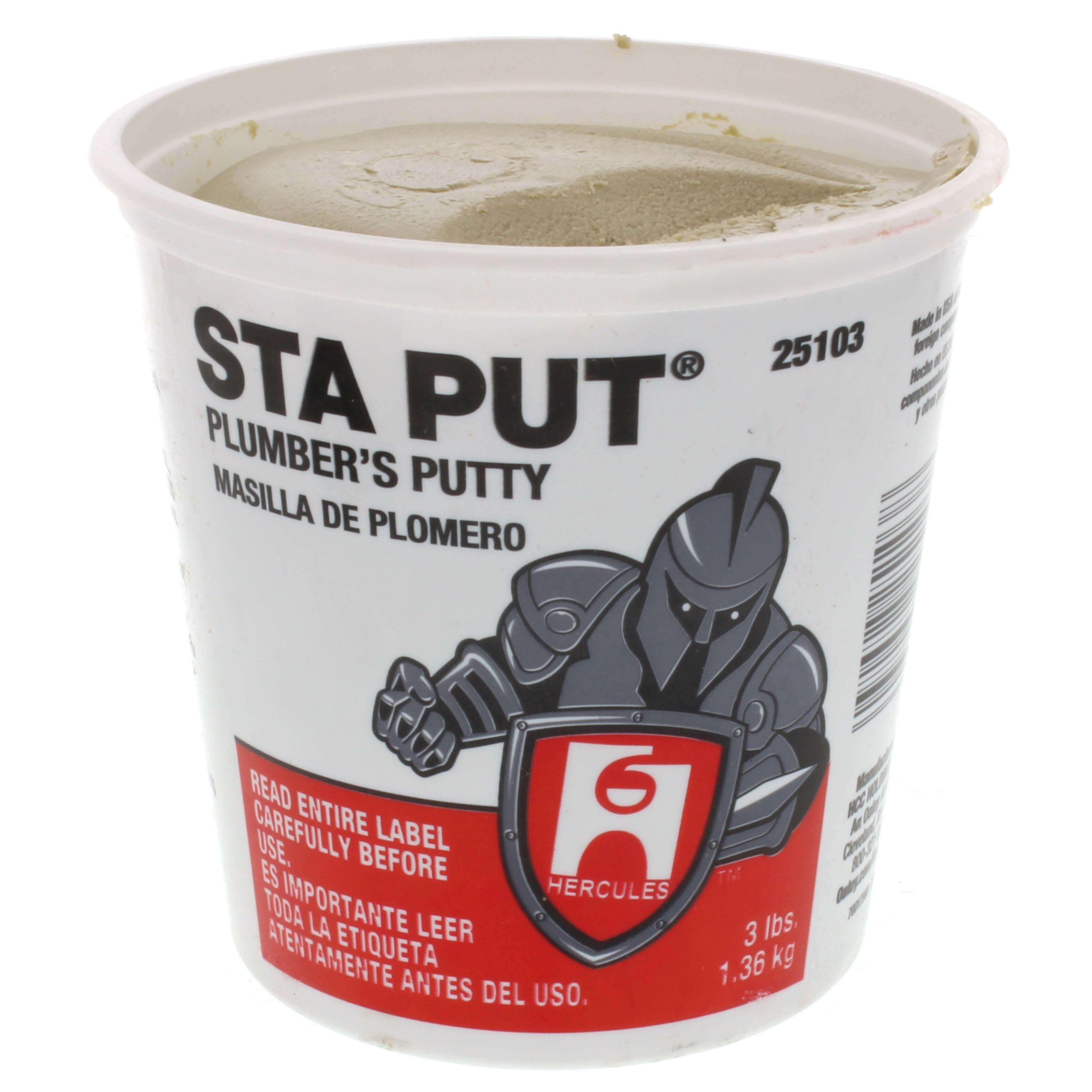 HERCULES Hercules 25103 3 lb, Pail, Solid, Off-White, Sta Put Plumber Putty